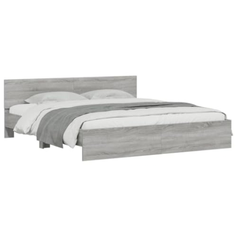 vidaXL Bettgestell, Bettrahmen mit Lattenrost, Bett Gästebett mit Kopfteil, Doppelbett Schlafzimmerbett Schlafzimmermöbel, Grau Sonoma 160x200cm