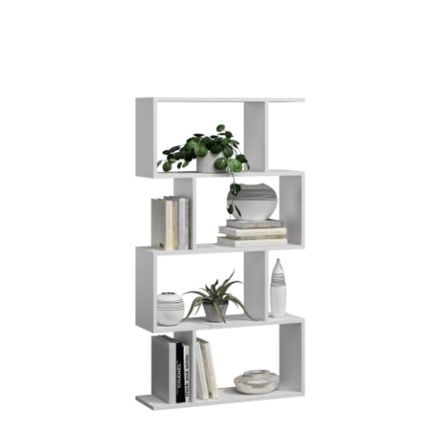 MATKAM BASK 4 Bücheregal aus Holzspanplatten, B/H/T 76,4x141x28cm, Standregal, Würfelregal, freistehend, perfekt als Raumtrenner, in verschiedenen Ausführungen erhältlich (Weiß)