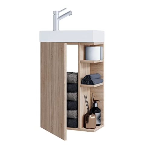 VCM 2-TLG Set | Waschplatz für Gäste WC | Gästebad | Waschtisch | Badezimmer Set – Lumia Sonoma-Eiche