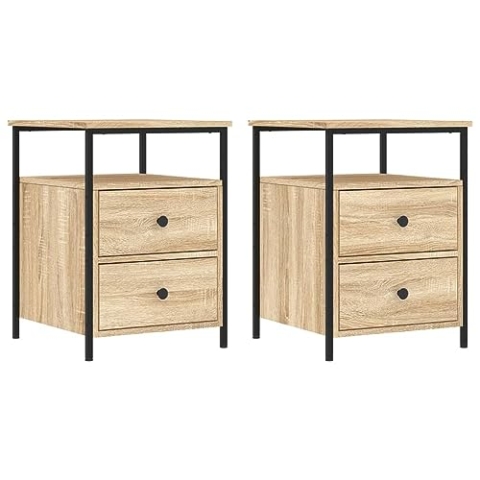 vidaXL Nachttisch 2 STK., Beistelltisch mit viel Stauraum, Nachtschrank mit verstellbaren Beinen, Nachtkommode Nachtkonsole, Sonoma Eiche Holzwerkstoff