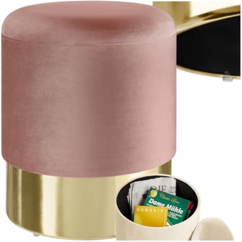 tectake® Sitzhocker mit Stauraum, Samt Sitzbox, Hocker rund, Pouf, Sitzpouf, Aufbewahrungsbox mit Deckel, als Schminktisch Stuhl, Zimmer Deko, für Sessel Wohnzimmer oder Flurgarderobe - rosa
