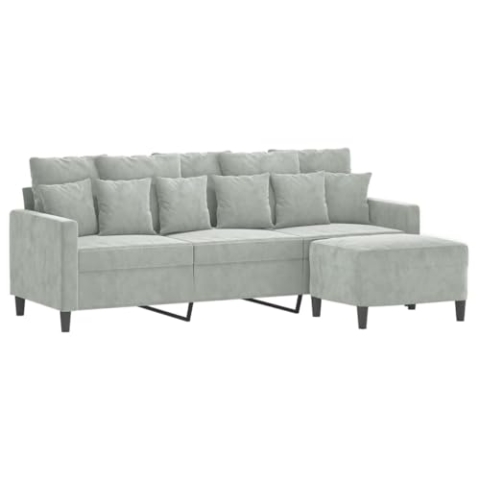 vidaXL Sofa 3 Sitzer, Couch mit Fußhocker, Liegesofa für Wohnzimmer, Polstersofa Sessel Relaxsofa Loungesofa Relaxcouch TV Sofa, Hellgrau Samt