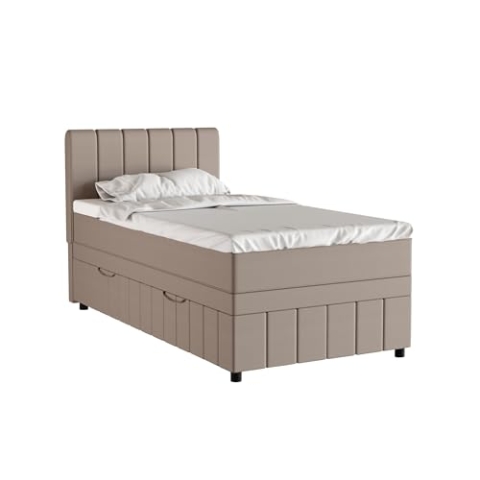 PANDA MÖBEL Avalon Boxspringbett 100 x 200 cm Doppelbett mit hochwertiger Bonell-Matratze und Topper, Polsterbett mit Bettkasten, Schlafzimmer, Bequem, Modern, Stilvoll