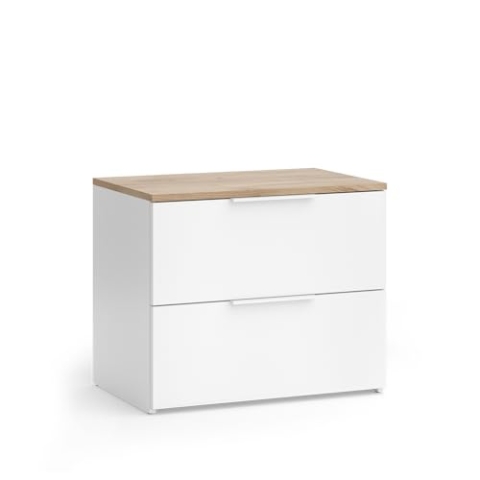 Vicco Kommode Wido, Regal mit Türen, Weiß/Sonoma, 60 x 50 cm mit 2 Schubladen