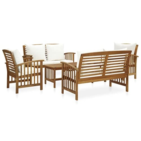 vidaXL Akazienholz Massiv Gartenmöbel 5-TLG. mit Auflagen Lounge Bank Stuhl Tisch Gartenset Sitzmöbel Sitzgruppe Gartenbank Beistelltisch Gartengarnitur