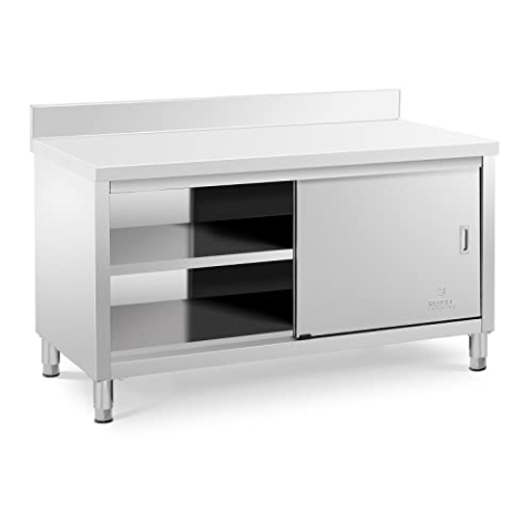 Royal Catering Arbeitsschrank Edelstahl 150 x 70 x 85 cm Aufkantung 500 kg Tragkraft Gastro Edelstahlschrank