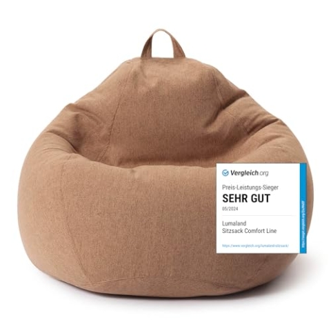 Lumaland Sitzsack Comfort Line | Indoor Beanbag 90x110x50cm mit mehr als 1,9 Mio. anpassbaren EPS-Perlen | Weiches & Komfortables Bodenkissen | Sessel für Kinder & Erwachsene | 250 L Volumen [Braun]