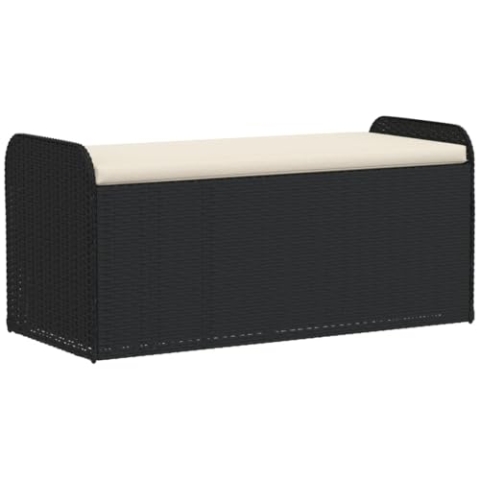 vidaXL Sitzbank mit Kissen, Bank mit Staufach unter Sitzfläche, Gartenbank mit abnehmbarem waschbarem Bezug, Parkbank Gartenmöbel, Schwarz Poly Rattan