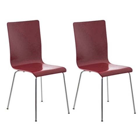 CLP 2er-Set Wartezimmerstuhl Pepe mit ergonomisch geformten Holzsitz und Metallgestell I 2X Konferenzstuhl I erhältlich, Farbe:rot