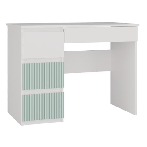 CDF Schreibtisch Mijas Links | Farbe: Weiß/Mintgrün | 4 Schubladen | Ideal für Büro, Arbeitszimmer, Kinder- und Jugendzimmer | Funktionaler Schreibtisch für Computer, Laptop | Einfache Montage