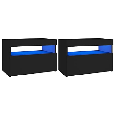 vidaXL 2X Nachttisch mit LED-Leuchten Nachtschrank Nachtkonsole Nachtkommode Schlafzimmer Schrank Kommode Beistelltisch Schwarz 60x35x40cm Holzwerkstoff