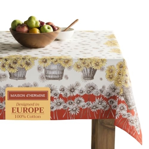 Maison d' Hermine Bagatelle Tischdecke, 100% Baumwolle, für Küche, Abendessen, Tisch, Dekoration, Party, Hochzeit, Thanksgiving, Weihnachten, rechteckig, 160 x 220 cm