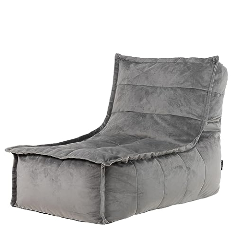 Icon Dolce Sitzsack-Liege für Erwachsene, Dunkelgrau, Flauschiger Samtstoff, Riesen Sitzsack Samt mit Füllung, Bean Bag Chair, Bequemer Sessel Wohnzimmer, Lounge, Schlafzimmer, Büro