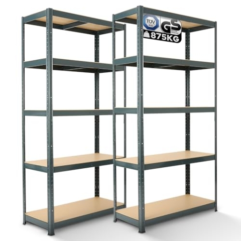 Arebos Schwerlastregal 2er Set | 180x90x30cm | 875kg Tragkraft | 0,7 mm | 5 MDF-Platten | Regal Lagerregal Kellerregal Steckregal Werkstattregal | Anthrazit