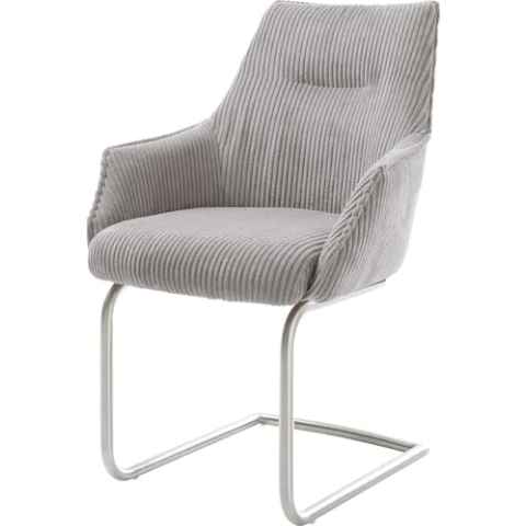 DELIFE Schwingstuhl Alja-Flex mit Armlehnen Freischwinger rund Edelstahl Cord Silbergrau Taschenfederkern