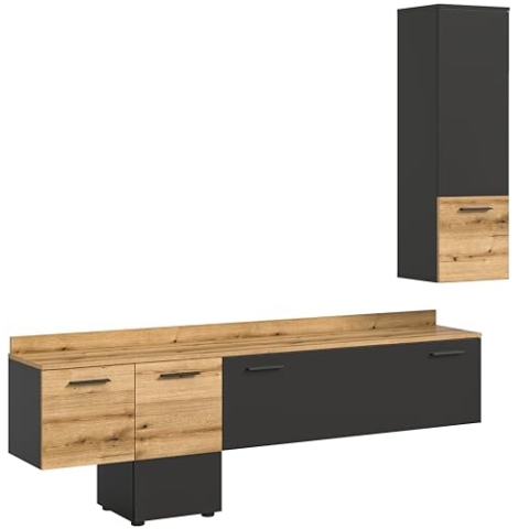 xonox.home Wohnzimmer Goal 2tlg. Set Wohnkombination Wohnwand Wohnzimmermöbel Wohnzimmerschrank Möbelkombination Wohnzimmerset in grau Nb. Abs. Evoke Oak Nb. Hängend