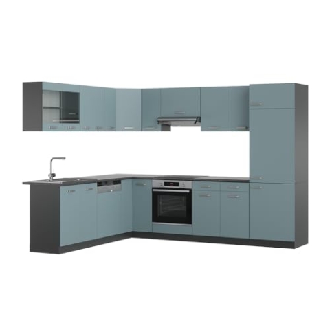 Vicco Eckküche R-Line, Blau-Grau/Anthrazit, 227 x 287 cm ohne Arbeitsplatte