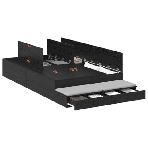 vidaXL Stauraum Bettgestell Schwarz Eiche 120x200 cm Holzwerkstoff Viele Schubladen Modernes Design Einfache Montage Innen Schlafzimmermöbel Stylisch Erwachsene Kompakt Haltbar