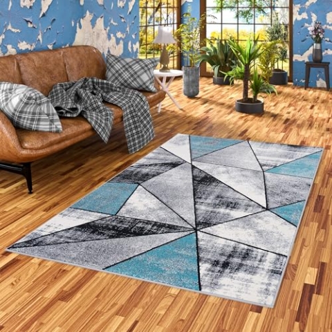 Pergamon Designer Teppich Modern Wohnzimmer Schlafzimmer Esszimmer Kurzflor Brilliant Grau Türkis Magic