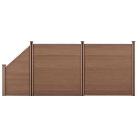 neu.holz WPC Gartenzaun mit abgeschrägtem Zaunelement 183x451cm Braun Sichtschutz Windschutz Lamellenzaun Zaun Schrägelement