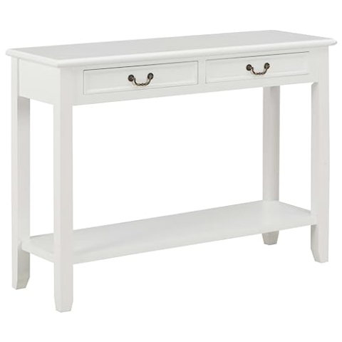 vidaXL Holz Konsolentisch 2 Schubladen 1 Ablagefläche Flurtisch Konsole Beistelltisch Ablagetisch Sideboard Telefontisch Weiß 110x35x80cm MDF