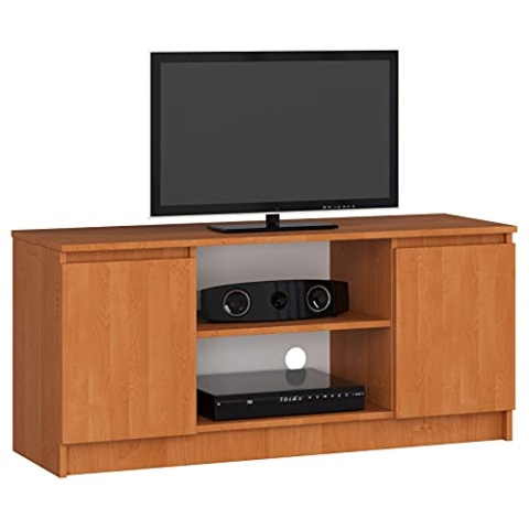 AKORD Fernsehkommode K-120 | EIN offenes Regalfach | 2 Ablagen mit Türen Links und rechts | H55 x B120 x T40 cm | Gewicht 30 kg | Gewicht 30 kg | Farbe Erle