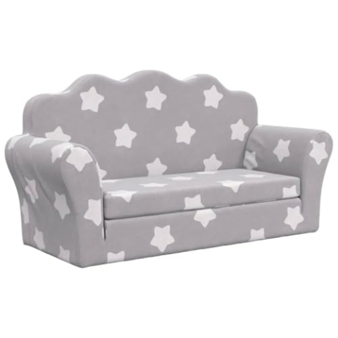 vidaXL Kinder Schlafsofa 2-Sitzer, 2-in-1 Kindersofa mit Schlaffunktion, Kindersessel Sofa Abnehmbarer Bezug, Kindercouch Couch Kindermöbel, Hellgrau mit Sternen Weicher Plüsch