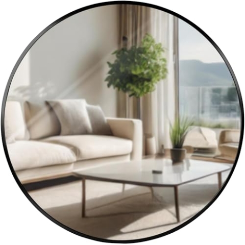 CLP Wandspiegel Elsie I Runder Spiegel in unterschiedlichen Größen I Rahmentiefe 3 cm, ideal für Wohnzimmer, Schlafzimmer oder Bad, Farbe:schwarz, Größe:L