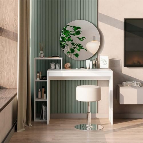 Vicco Schminktisch Leo, Kosmetiktisch mit Spiegel, Weiß, 100 cm mit Spiegel und Hocker