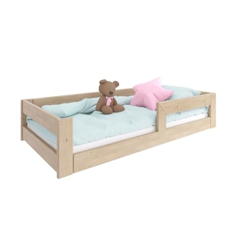 Need Sleep Montessori Bett Kinder Bodenbett 90x180 cm mit Rausfallschutz Lattenrost Kinderbett am Boden Niedrig Kids Floor Bed Bodentief aus Holz Mädchen Junge