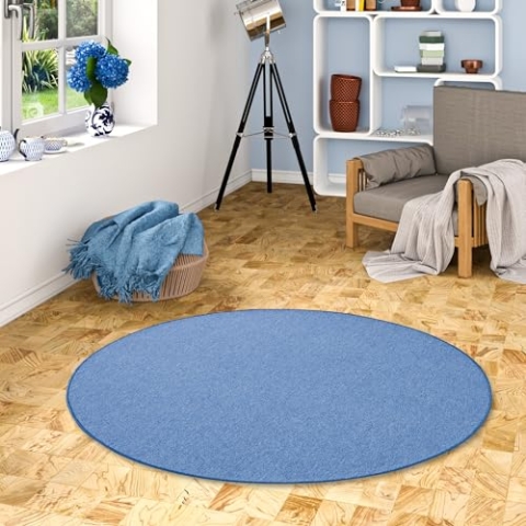 Snapstyle Feinschlingen Velour Teppich Strong Blau Rund in 7 Größen