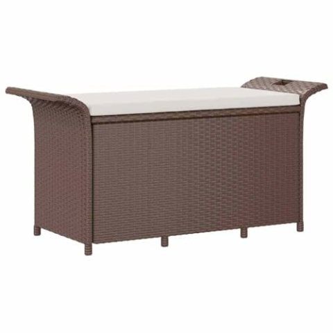 vidaXL Gartenbank, Sitzbank mit Kissen Stauraum, Bank für Garten Terrasse, Gartenmöbel Parkbank Truhenbank Stahlrahmen, Braun Poly Rattan
