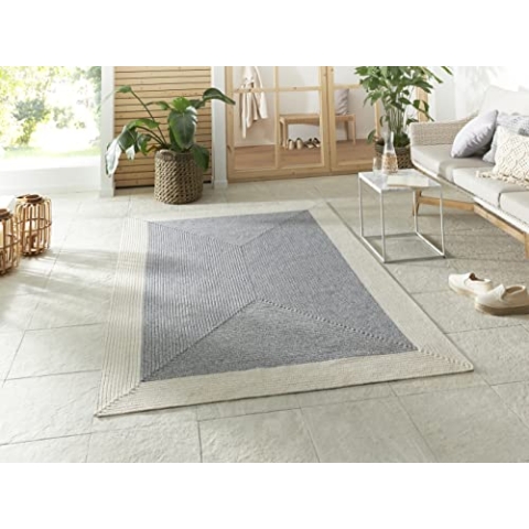 Northrugs Trenzado In- & Outdoor Teppich Wetterfest – Pflegeleicht Handmade-Look für Innen und Außen Gewebter Outdoorteppich Läufer für Balkon, Terrasse, Wohnzimmer, Garten – Grau Creme, 80x150