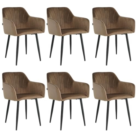 Mevsim Store Esszimmerstühle 6er Set Samt Braun – Polsterstühle mit Armlehne & Metallbeinen – Modern & Bequem für Wohnzimmer & Küche