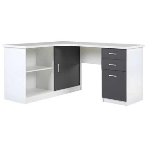 Vente-unique-Eckschreibtisch mit 2 Türen & 2 Schubladen - Weiß & Grau - NORWY