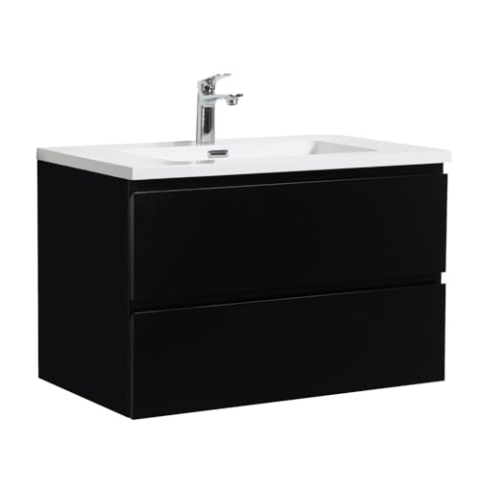 Badezimmer Badmöbel Set Angela 80cm - Matt Schwarz - Unterschrank Schrank Waschbecken Waschtisch