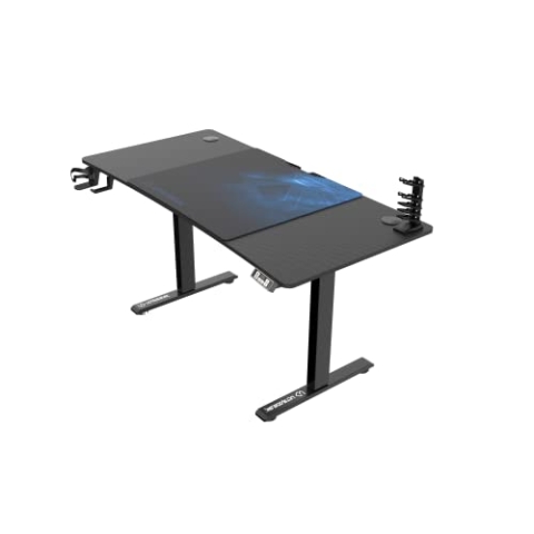 ULTRADESK - Level V2 Höhenverstellbarer Schreibtisch - Elektrischer Computertisch - 140x68 cm, für Gaming, Büro, Homeoffice - Set mit XL-Mauspad - Schwarz, Blau