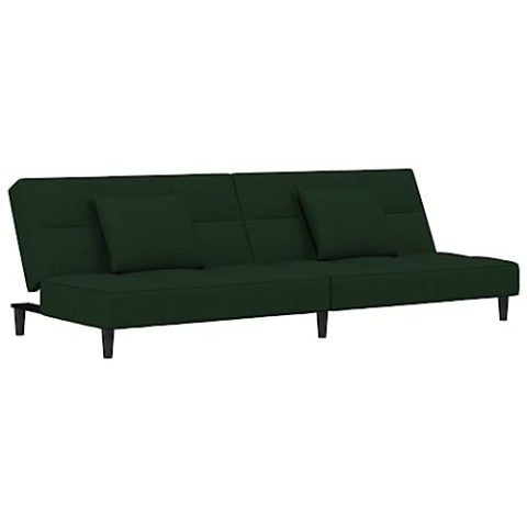 vidaXL Schlafsofa 2-Sitzer, Schlafcouch mit 2 Kissen, Gästebett mit Holzrahmen, Sofabett Tagesbett Couch Sofa Ausziehbar, Dunkelgrün Samt