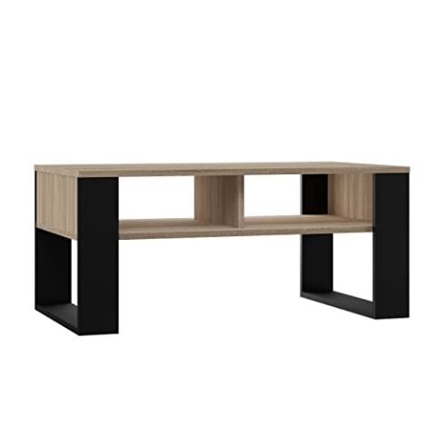 CDF Couchtisch Modern 2P | Farbe: Eiche Sonoma - Schwarz | Moderne Bank für EIN Wohnzimmer, Zimmer, Büro | Form: Quadrat, Rechteck | Regal für Kleinigkeiten, Zeitungen, Magazine oder Bücher