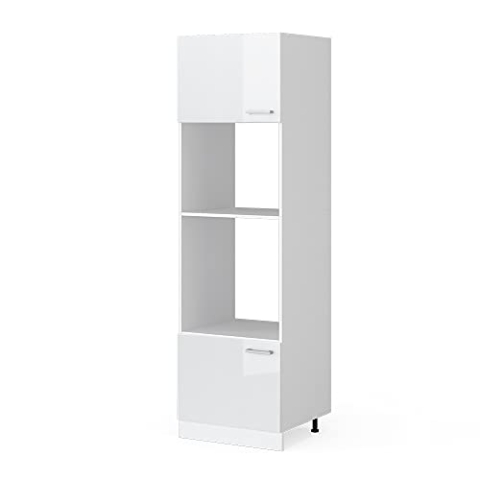 Vicco Hochschrank R-Line, Weiß Hochglanz/Weiß, 60 cm mit offenen Regalen, und Türen