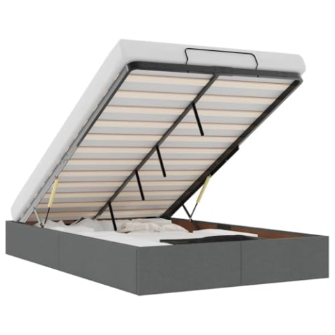 vidaXL Ottoman-Bett ohne Matratze Dunkelgrau 120x190 cm Stoff, Bettrahmen, Bettgestell mit Stauraum, Polsterbett, Bettgestell, Bettrahmen mit Stauraum