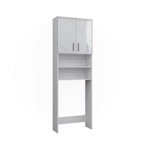 Vicco Waschmaschinenschrank Irma, Weiß Hochglanz/Weiß, 64 x 190.5 cm Badezimmerschrank für die Waschmaschine