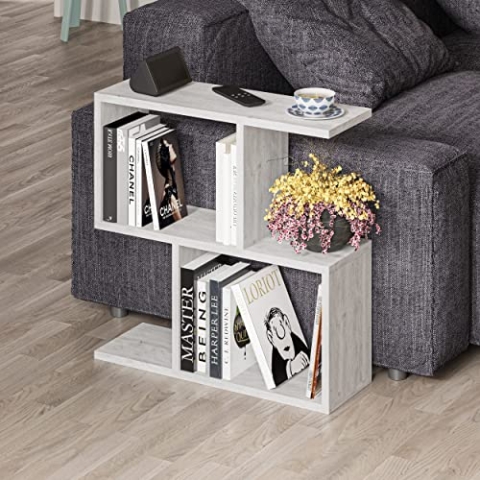 HOCUS PICUS | Moderner Holz Beistelltisch mit 2 Etagen | Vielseitiger Sofatisch, Regal-Organizer | Ideal für Büro, Wohnzimmer | 60 x 60 x 19,5 cm | Antikweiß