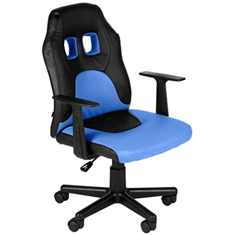 CLP Kinder Gaming Bürostuhl Fun I Schreibtischstuhl Mit Kunstlederbezug Und Abnehmbaren Armlehnen I Drehstuhl Für Mädchen Und Jungen, Farbe:schwarz/blau