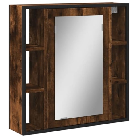 vidaXL Bad Spiegelschrank, Badschrank mit Stauraum, Hängeschrank Wandschrank für Badezimmer, Badspiegel Spiegel, Räuchereiche Holzwerkstoff