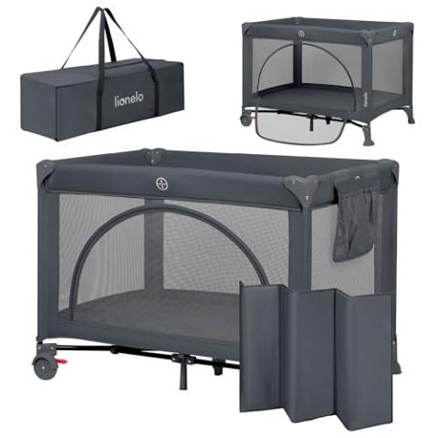 Lionelo Laura 2-in-1 Reisebett bis zu 15 kg Laufgitter von 0 bis 36 Monate Seitlicher Einstieg T25 Schaumstoffmatratze, 2 Höhenstufen, Reisetasche, Räder mit Bremse