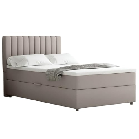 PANDA MÖBEL Boxspringbett Everest, 120x200, Polsterbett mit Bettkasten und Topper- beige