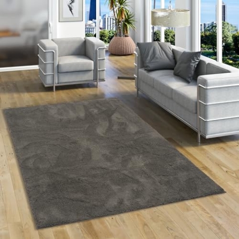Pergamon Luxus Super Soft Hochflor Langflor Teppich Flauschig Weich Wohnzimmer Schlafzimmer Silky Anthrazit Grau