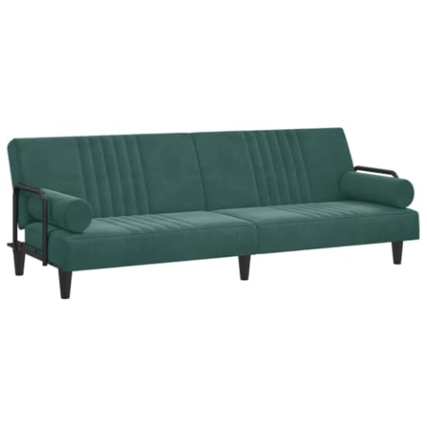 vidaXL Schlafsofa mit Armlehnen, Sofa mit verstellbaren Rückenlehnen, Couch für Wohnzimmer, Schlafcouch Bettsofa Sofabett, Dunkelgrün Samt