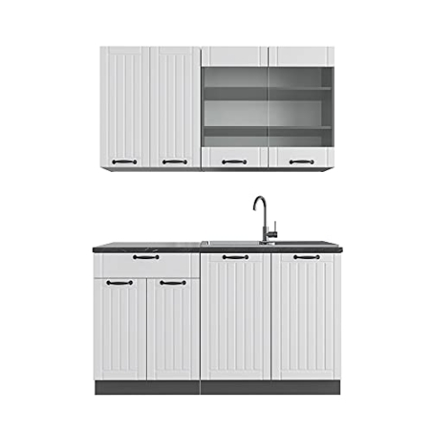 Vicco Singleküche Fame-Line, Weiß Landhaus/Anthrazit, 140 cm ohne Arbeitsplatte